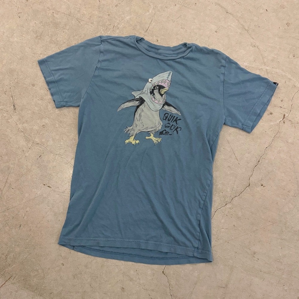 Quiksilver Mens Blue Shark Penguin Graphic T-Shirt Short Sleeve Crewneck S
